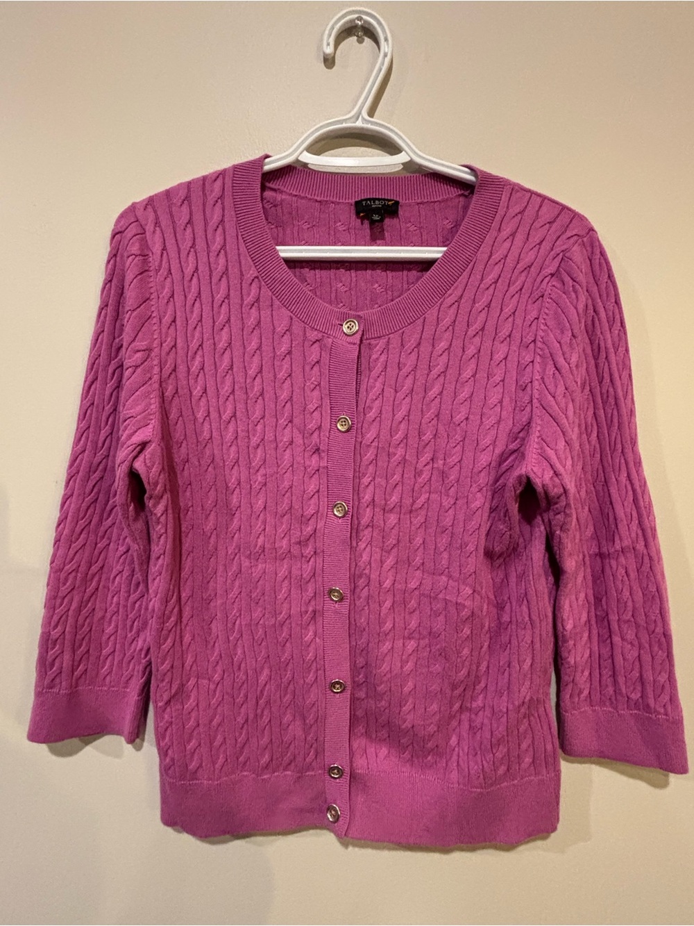 Talbots Pink Cable-Knit Button Cardigan
